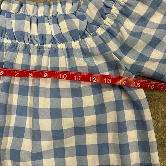 THML Blue Gingham Checkered Off Shoulder Top Women’s Small Floral Detail EUC - Picture 10 of 11
